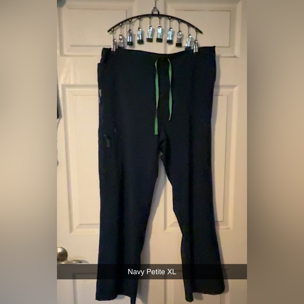 Navy Scrub Pants with Green Drawstring